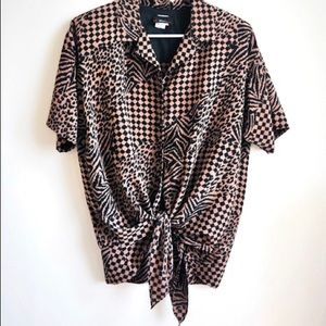 Vintage printed tie front button up